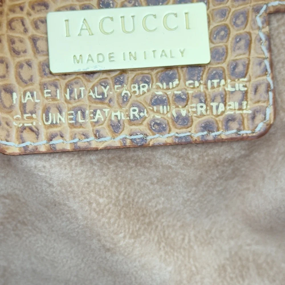 Lacucci Italian‎ Leather Satchel Large Handbag Bag Crocodile Embossed Brown Tan